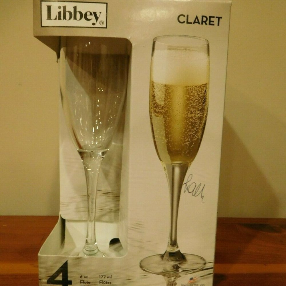Set of (4) Libbey Claret 6 oz. Glass Champagne Flu